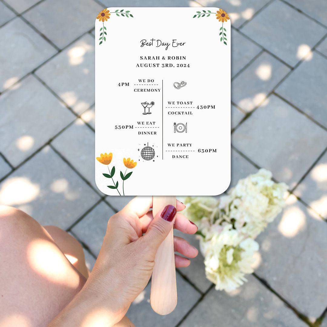 Simple White Wedding Program Fans with Cute Wild Flowers - Hibrides