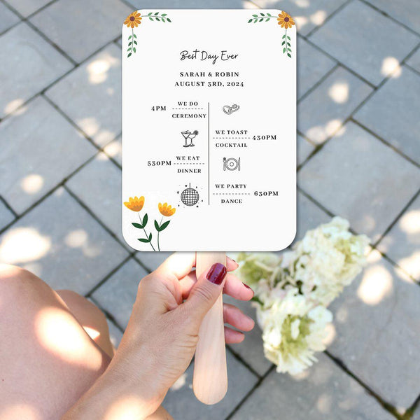 Simple White Wedding Program Fans with Cute Wild Flowers - Hibrides