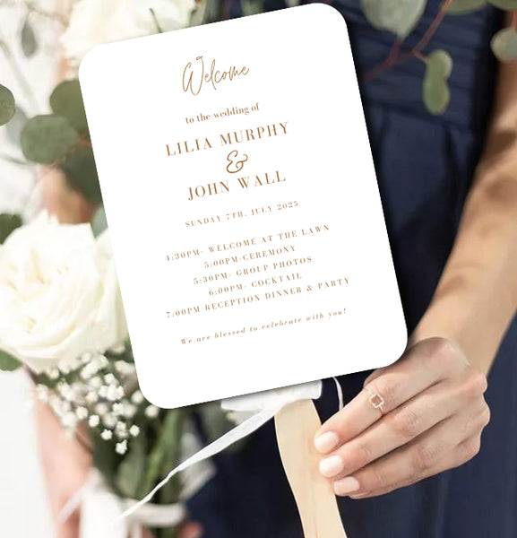 Simple and Chic White Wedding Program Hand Fans - Hibrides