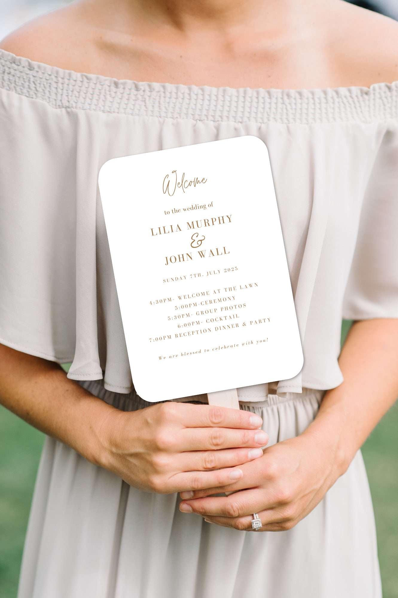 Simple and Chic White Wedding Program Hand Fans - Hibrides