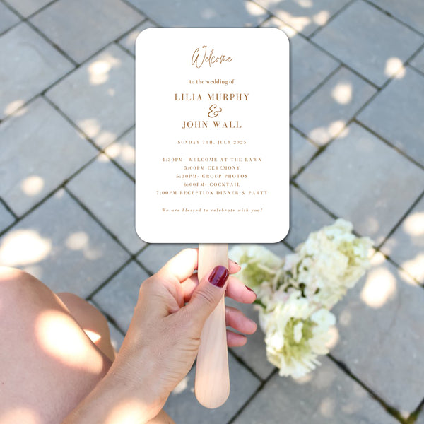 Simple and Chic White Wedding Program Hand Fans - Hibrides