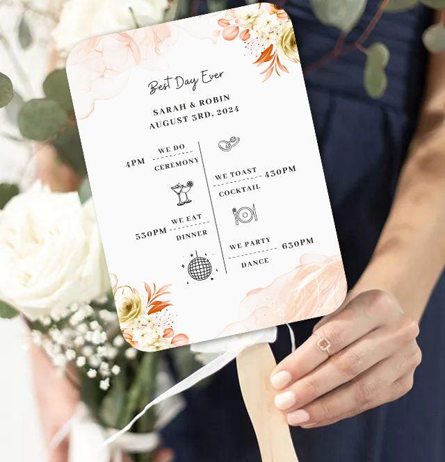 Vintage Floral Wedding Program Fans for Themed Weddings - Hibrides