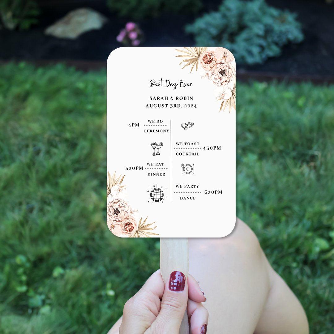 Vintage Wedding Program Fans with Wild Flowers and Palm Leaves - Hibrides