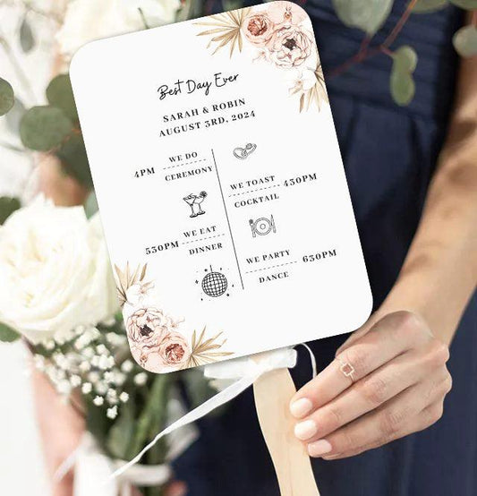 Vintage Wedding Program Fans with Wild Flowers and Palm Leaves - Hibrides