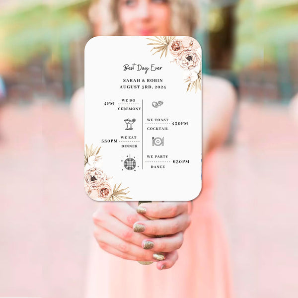 Vintage Wedding Program Fans with Wild Flowers and Palm Leaves - Hibrides