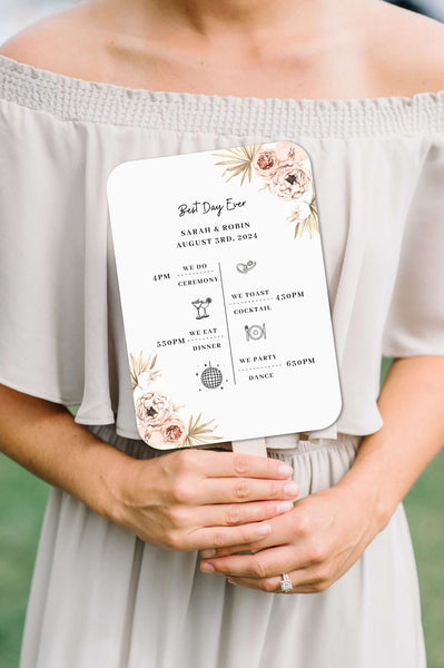 Vintage Wedding Program Fans with Wild Flowers and Palm Leaves - Hibrides