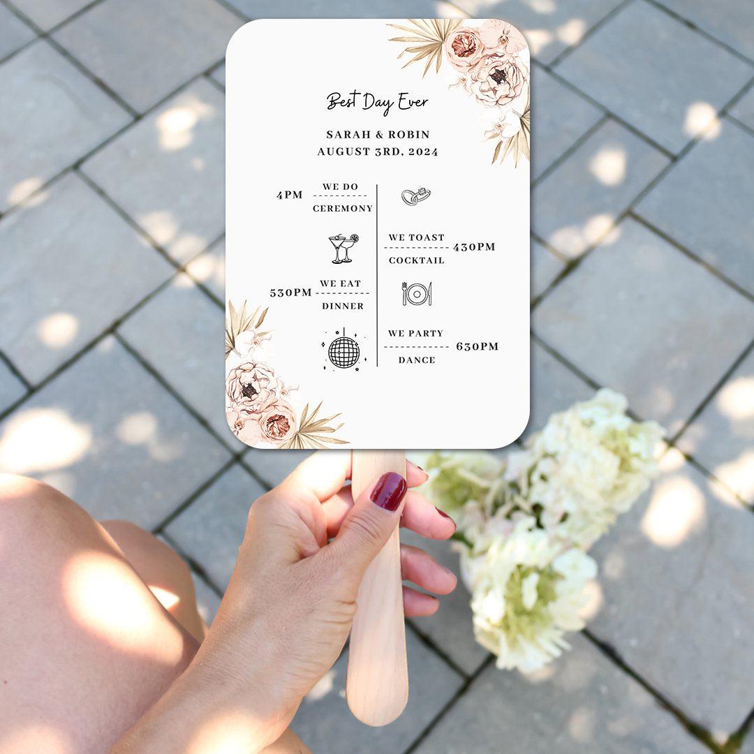 Vintage Wedding Program Fans with Wild Flowers and Palm Leaves - Hibrides