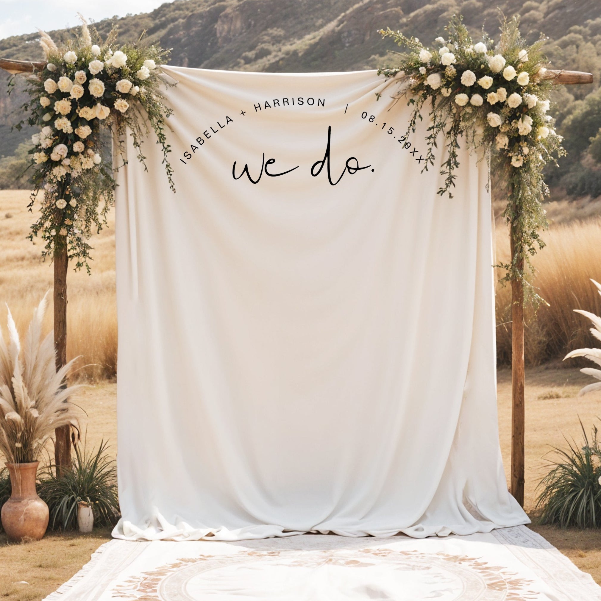 'WE DO' Wedding Photo Backdrop, Modern Minimalist Backdrop Tapestry Outdoor Wedding Ceremony Decorations