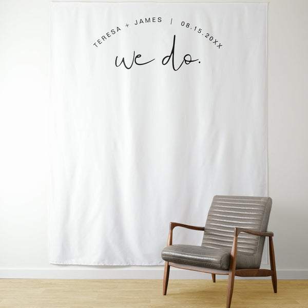 'WE DO' Wedding Photo Backdrop, Modern Minimalist Backdrop Tapestry Outdoor Wedding Ceremony Decorations