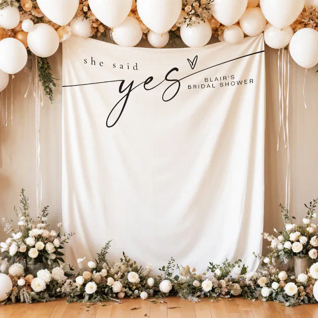 Minimalist Boho She Said Yes Bridal Shower Tapestry, Bridal Shower Backdrop