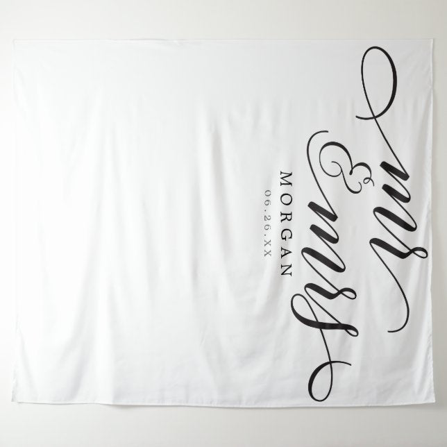Classic Script Mr & Mrs Wedding Backdrop Banner, Modern Minimalist Backdrop Tapestry Outdoor Wedding