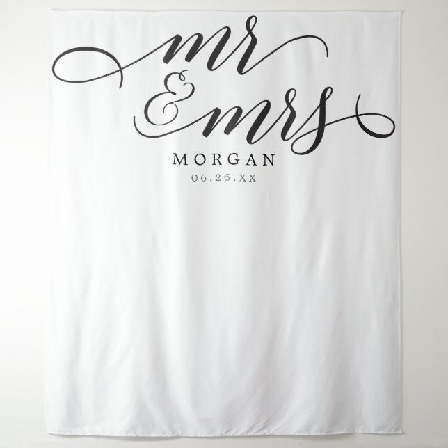 Classic Script Mr & Mrs Wedding Backdrop Banner, Modern Minimalist Backdrop Tapestry Outdoor Wedding