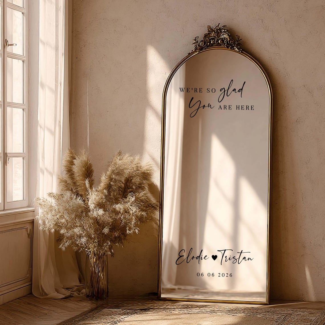 Custom Mirror Stickers Wedding Sign Decal Decor / We're so glad you are here Wedding Signage Mirror Stickers Welcome To The Wedding / Custom Mirror Letter Stickers