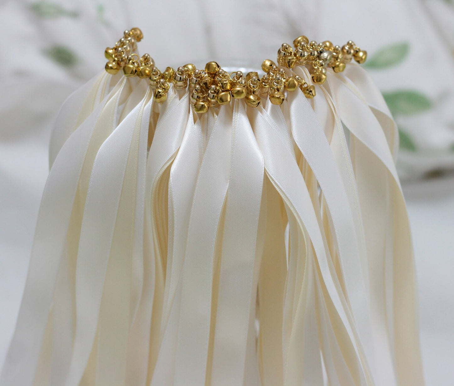 Handmade Ivory Ribbon Wands with Gold Bells for Wedding Send-Off