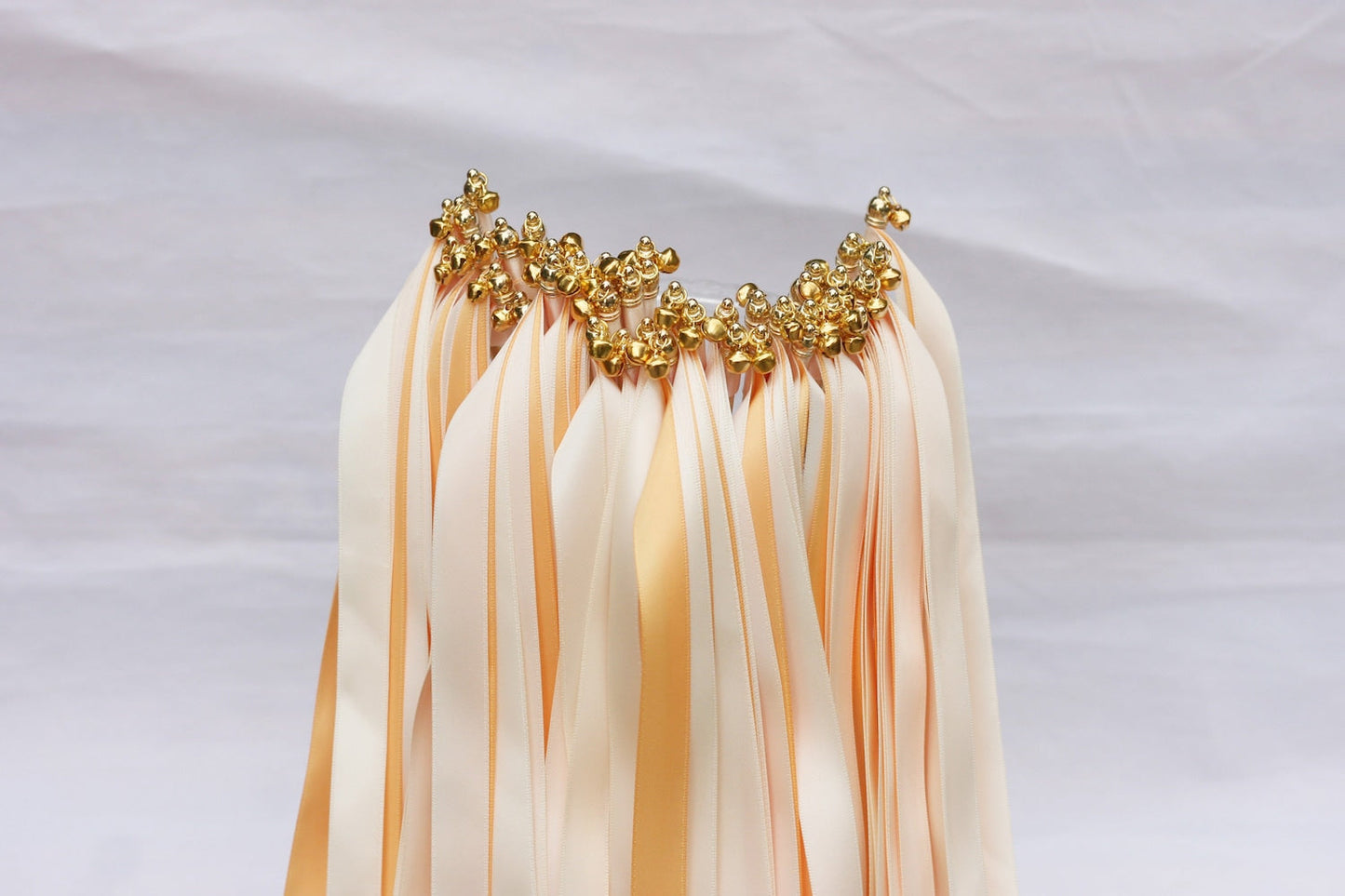 Handmade Ivory Wedding Ribbon Wands with Gold Bells for Wedding Exit