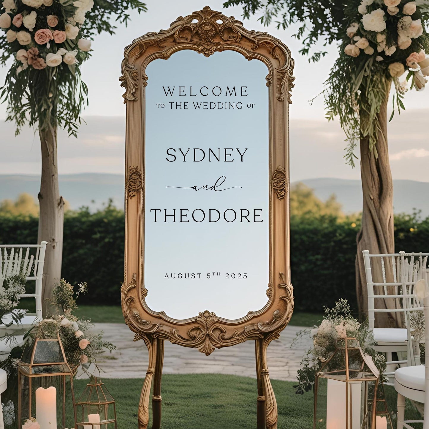 Welcome Wedding Sign Decal | Customizable Names For Wedding Mirror, Acrylic, Cardboard