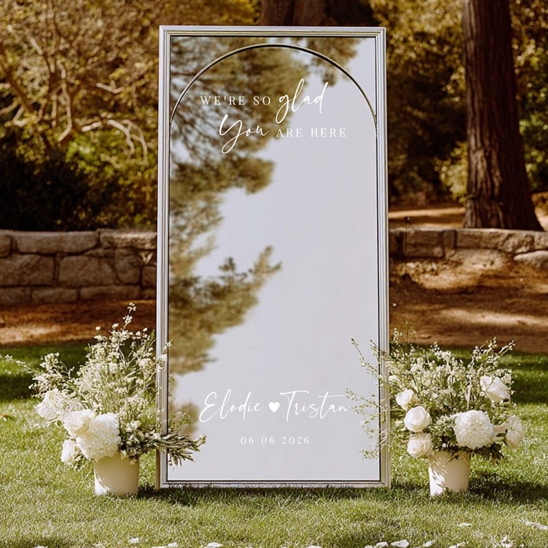 Custom Mirror Stickers Wedding Sign Decal Decor / We're so glad you are here Wedding Signage Mirror Stickers Welcome To The Wedding / Custom Mirror Letter Stickers