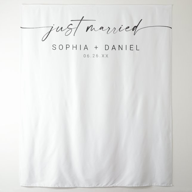 Minimal Just Married Script Wedding Decor Backdrop, Modern Minimalist Backdrop Tapestry Outdoor Wedding