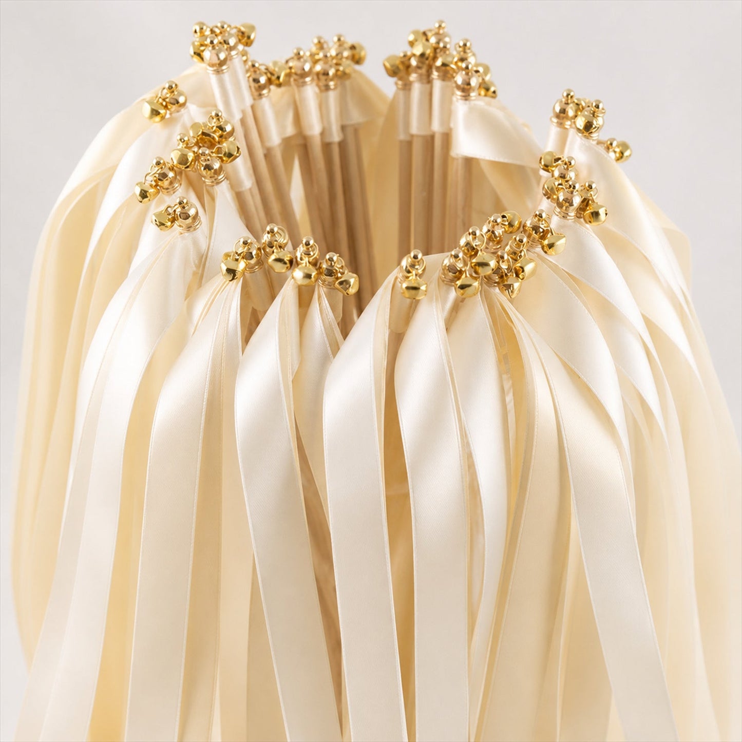 Handmade Ivory Satin Wedding Ribbon Wands with Bell