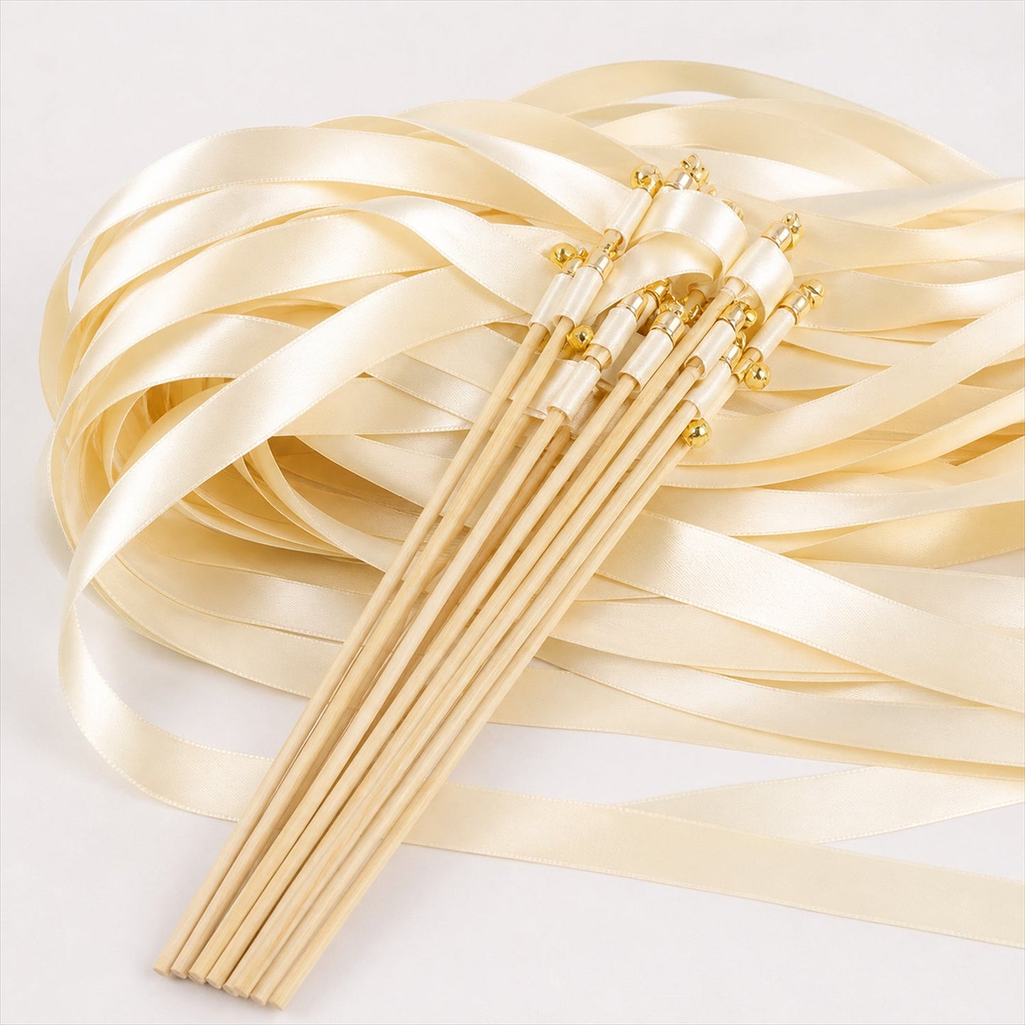 Handmade Ivory Satin Wedding Ribbon Wands with Bell