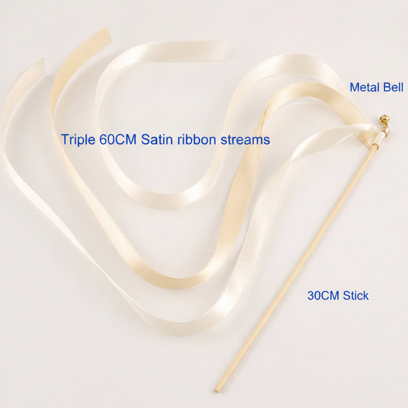 Handmade Ivory Satin Wedding Ribbon Wands with Bell
