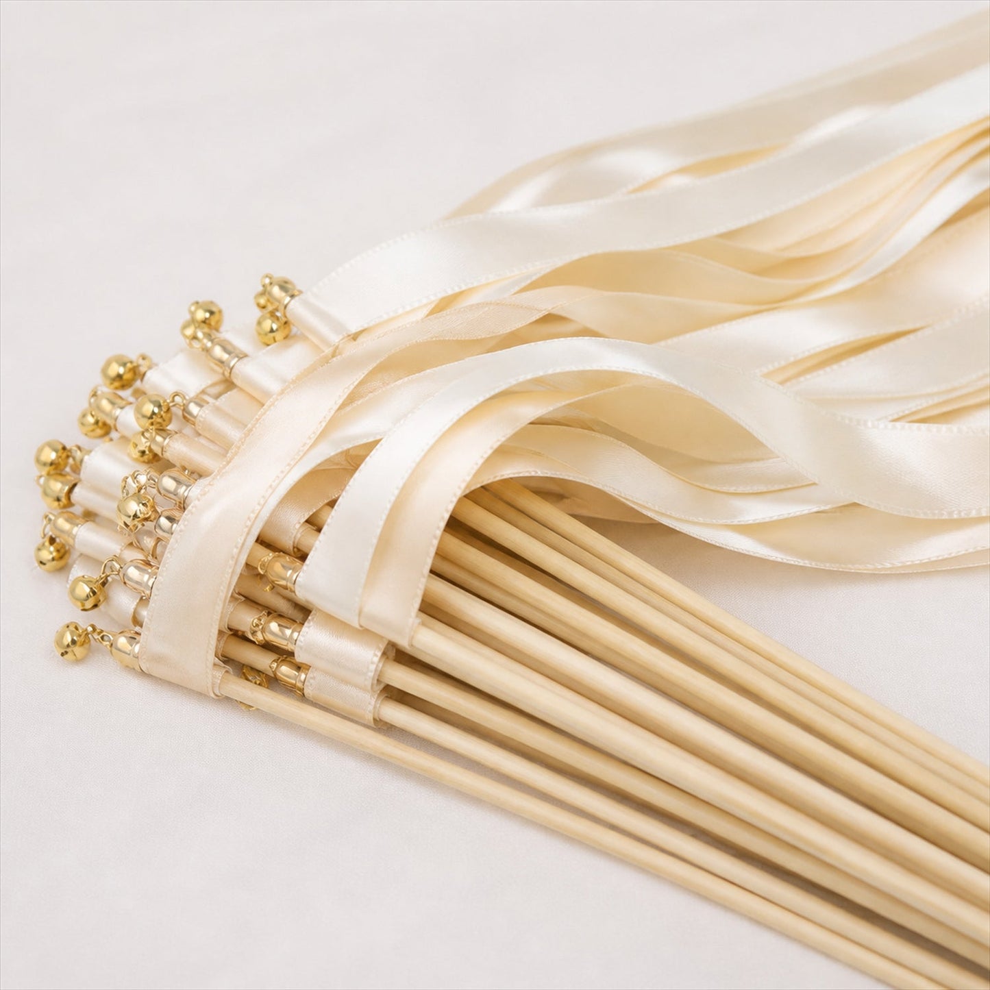 Handmade Ivory Satin Wedding Ribbon Wands with Bell