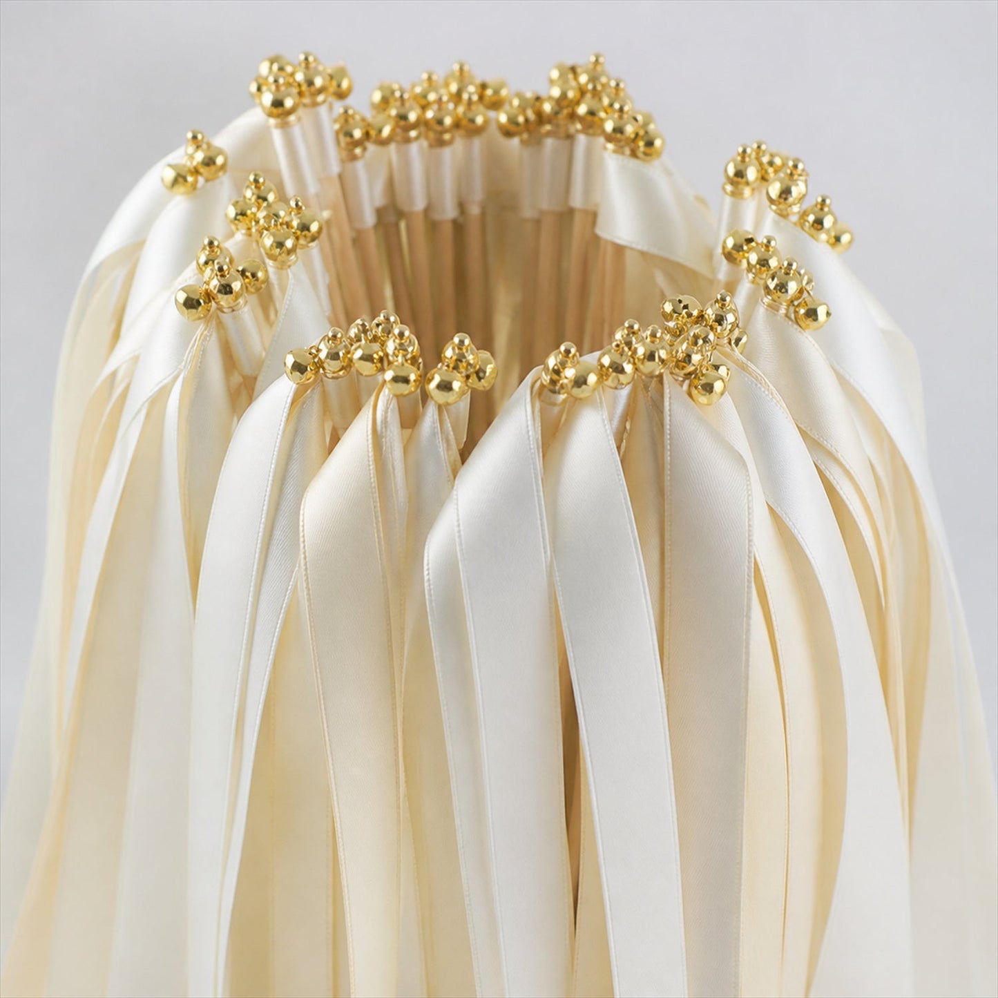 Handmade Ivory & White Satin Wedding Ribbon Wands with Bell