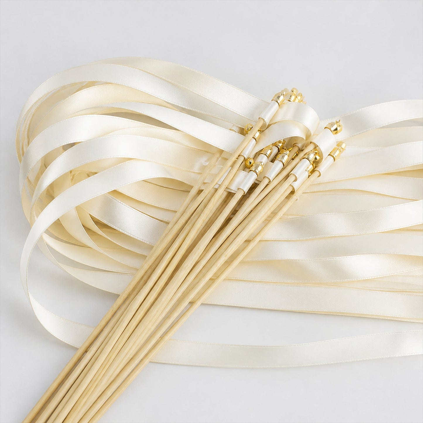 Handmade Ivory & White Satin Wedding Ribbon Wands with Bell