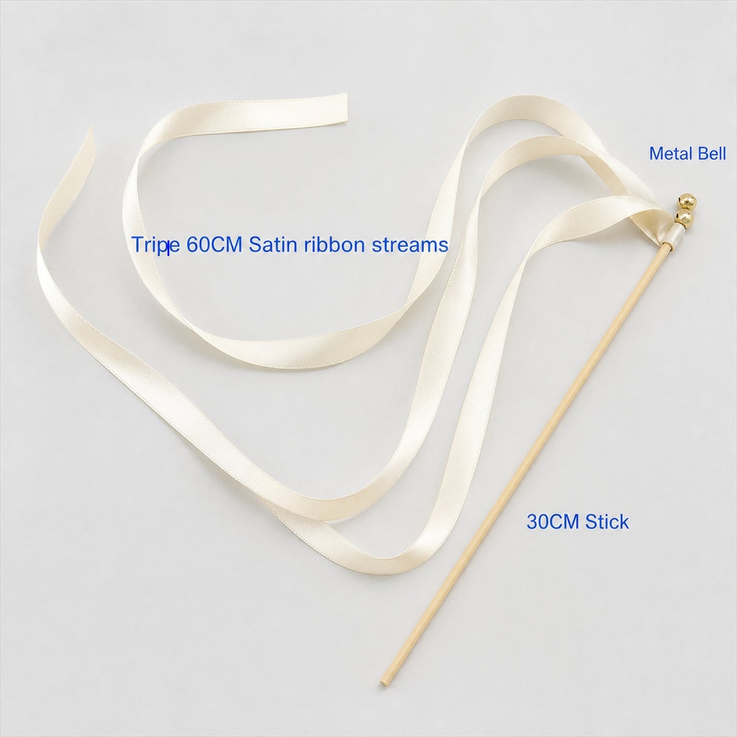 Handmade Ivory & White Satin Wedding Ribbon Wands with Bell