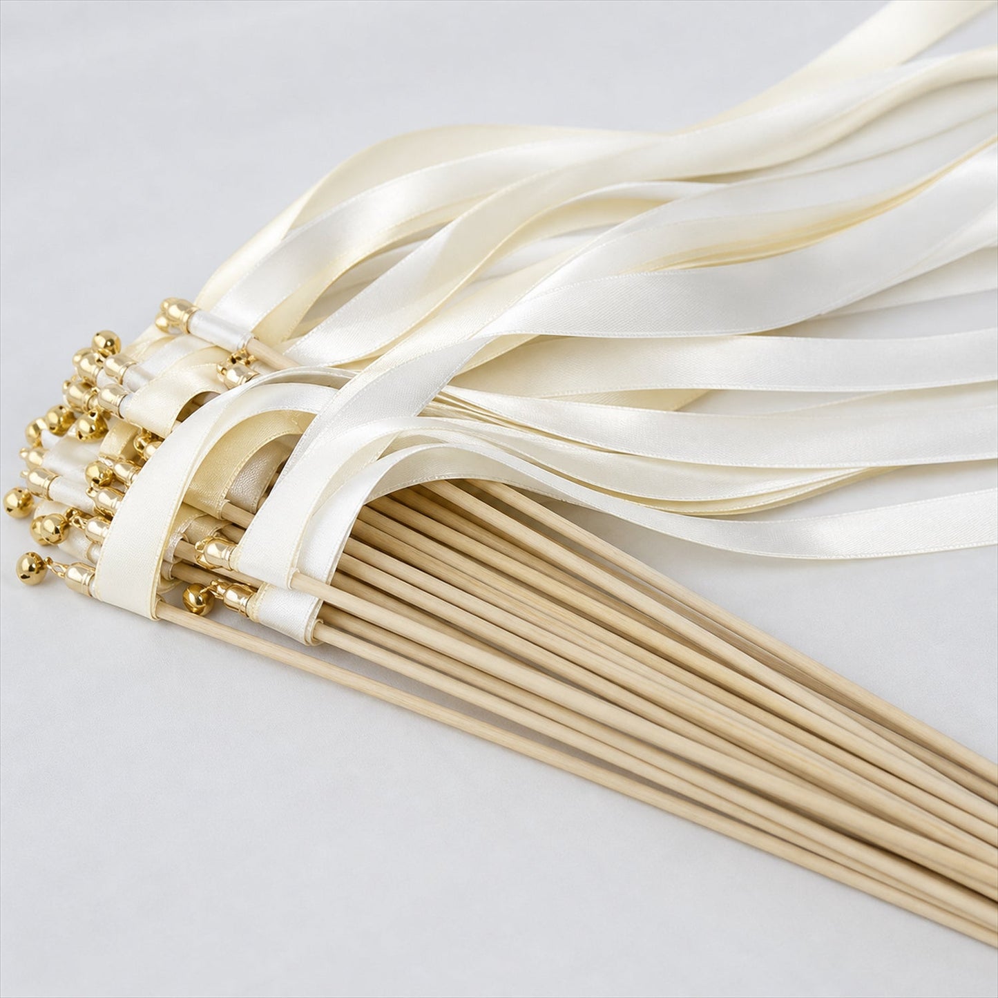 Handmade Ivory & White Satin Wedding Ribbon Wands with Bell