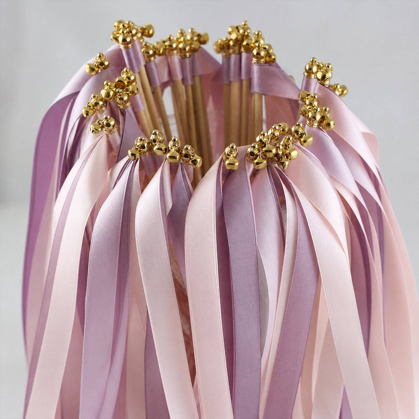 Handmade Blush, Lilac Satin Wedding Ribbon Wands with Bell