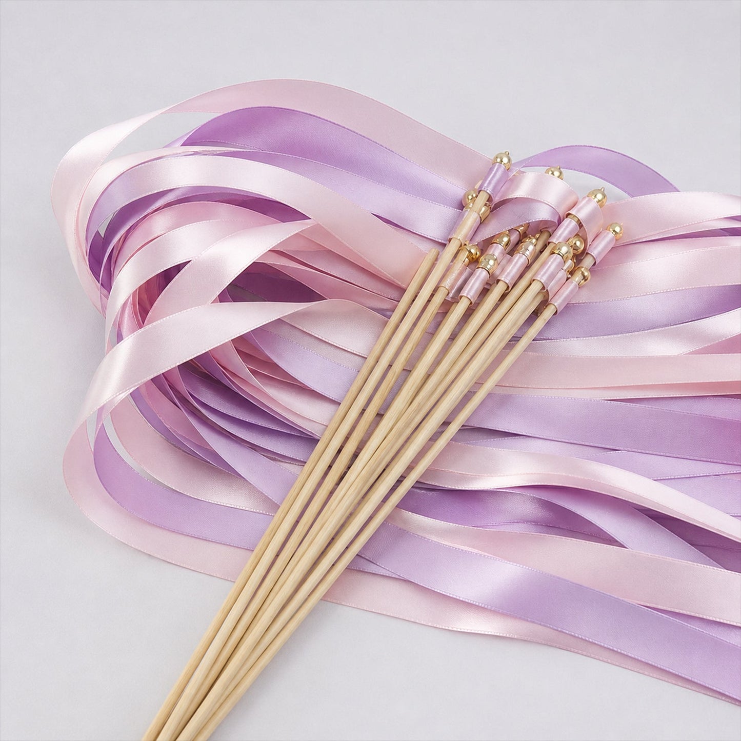 Handmade Blush, Lilac Satin Wedding Ribbon Wands with Bell