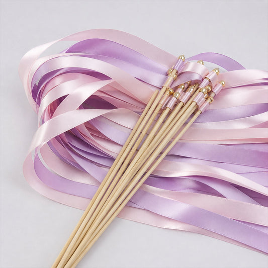 Handmade Blush, Lilac Satin Wedding Ribbon Wands with Bell