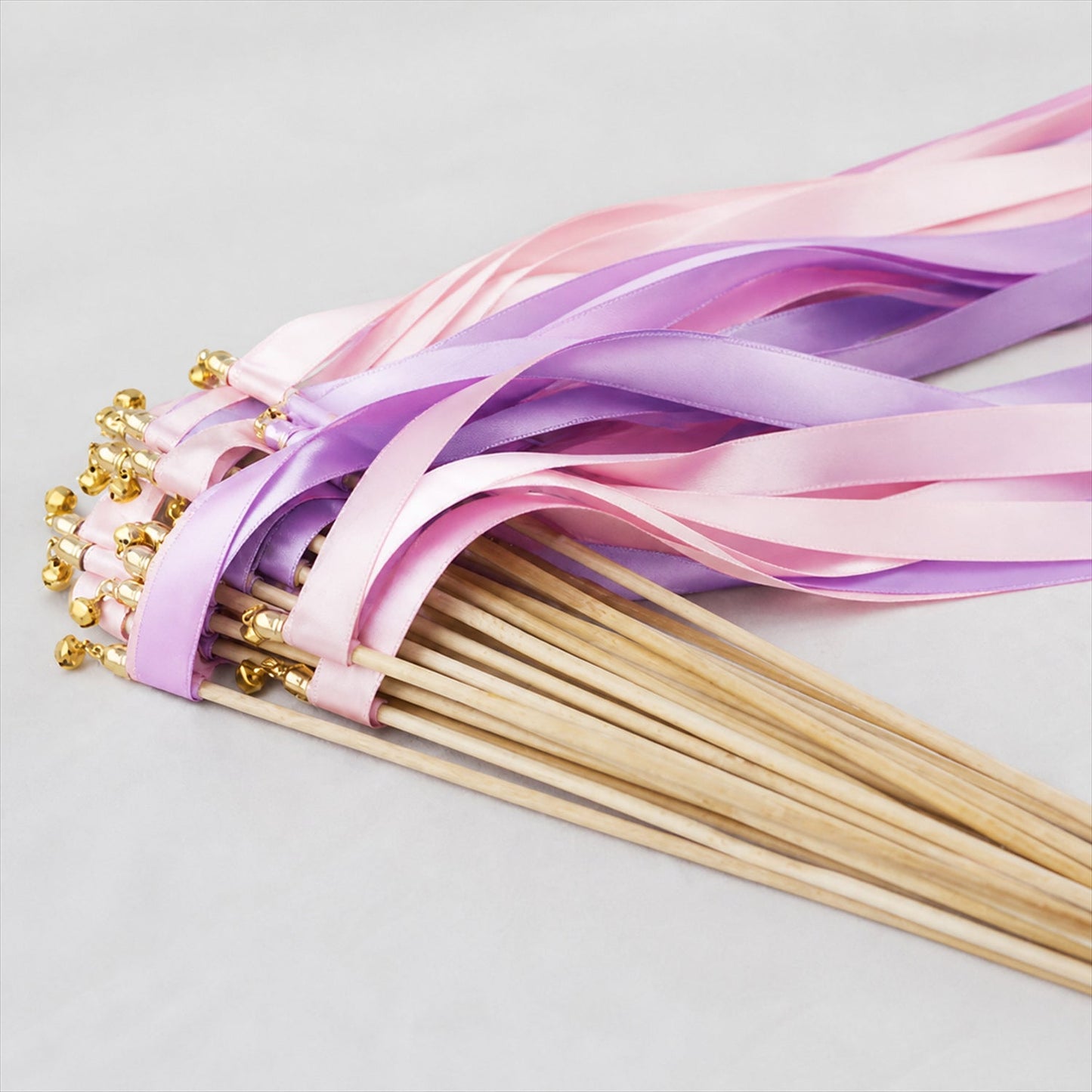 Handmade Blush, Lilac Satin Wedding Ribbon Wands with Bell