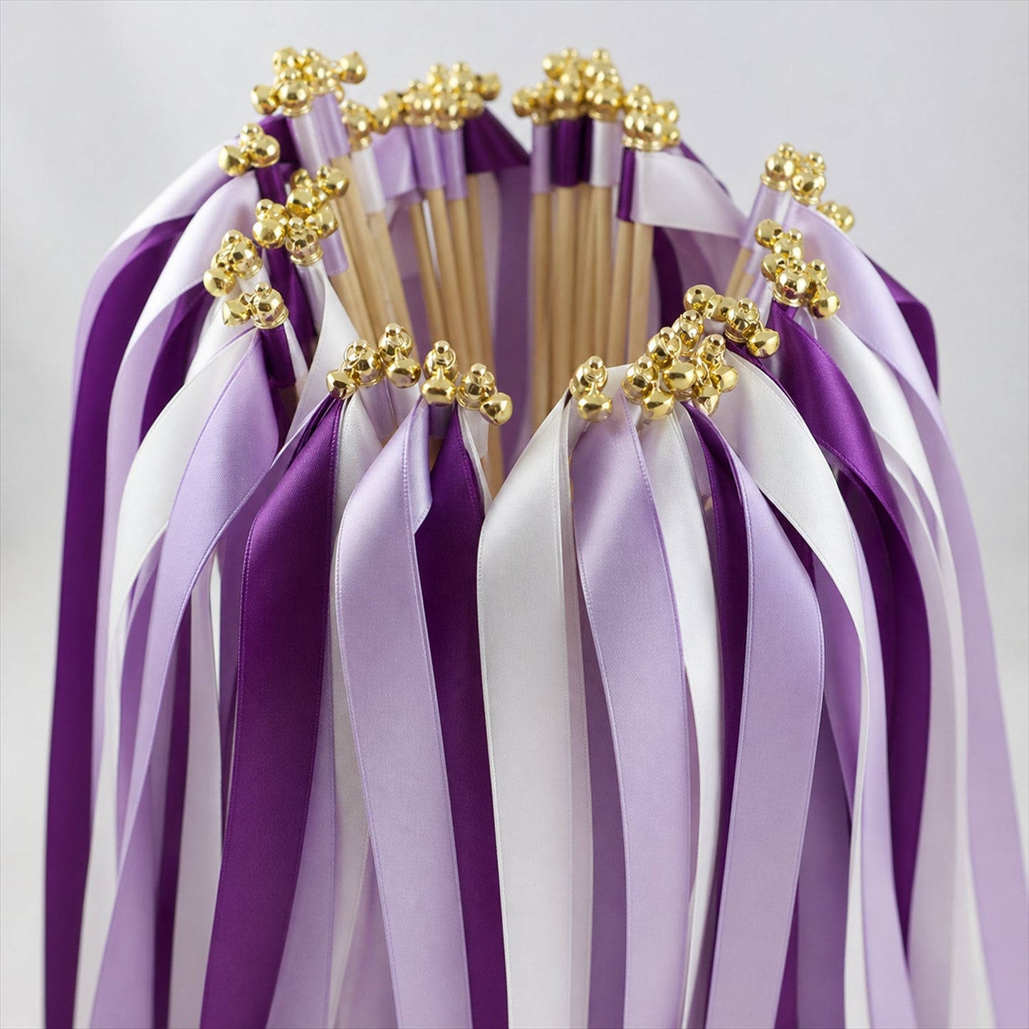 Handmade Purple, Lavender & White Satin Wedding Ribbon Wands with Bell
