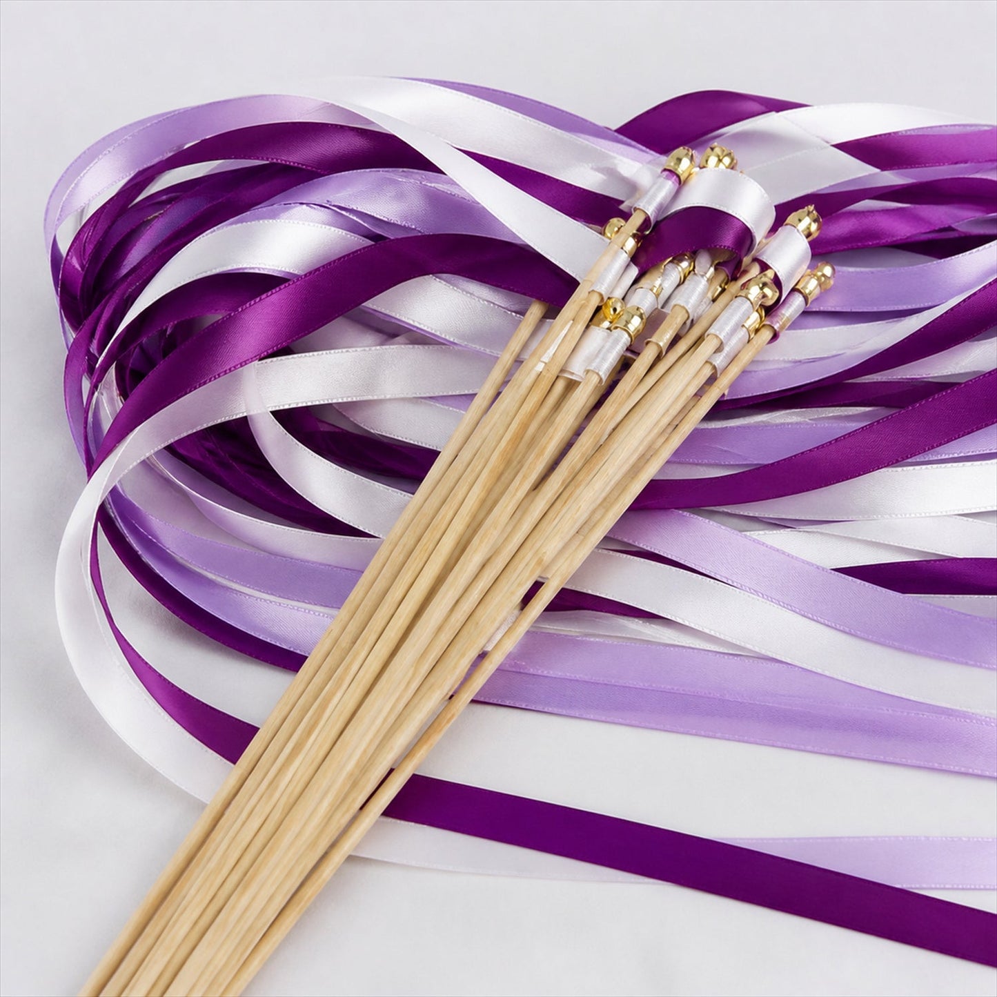 Handmade Purple, Lavender & White Satin Wedding Ribbon Wands with Bell
