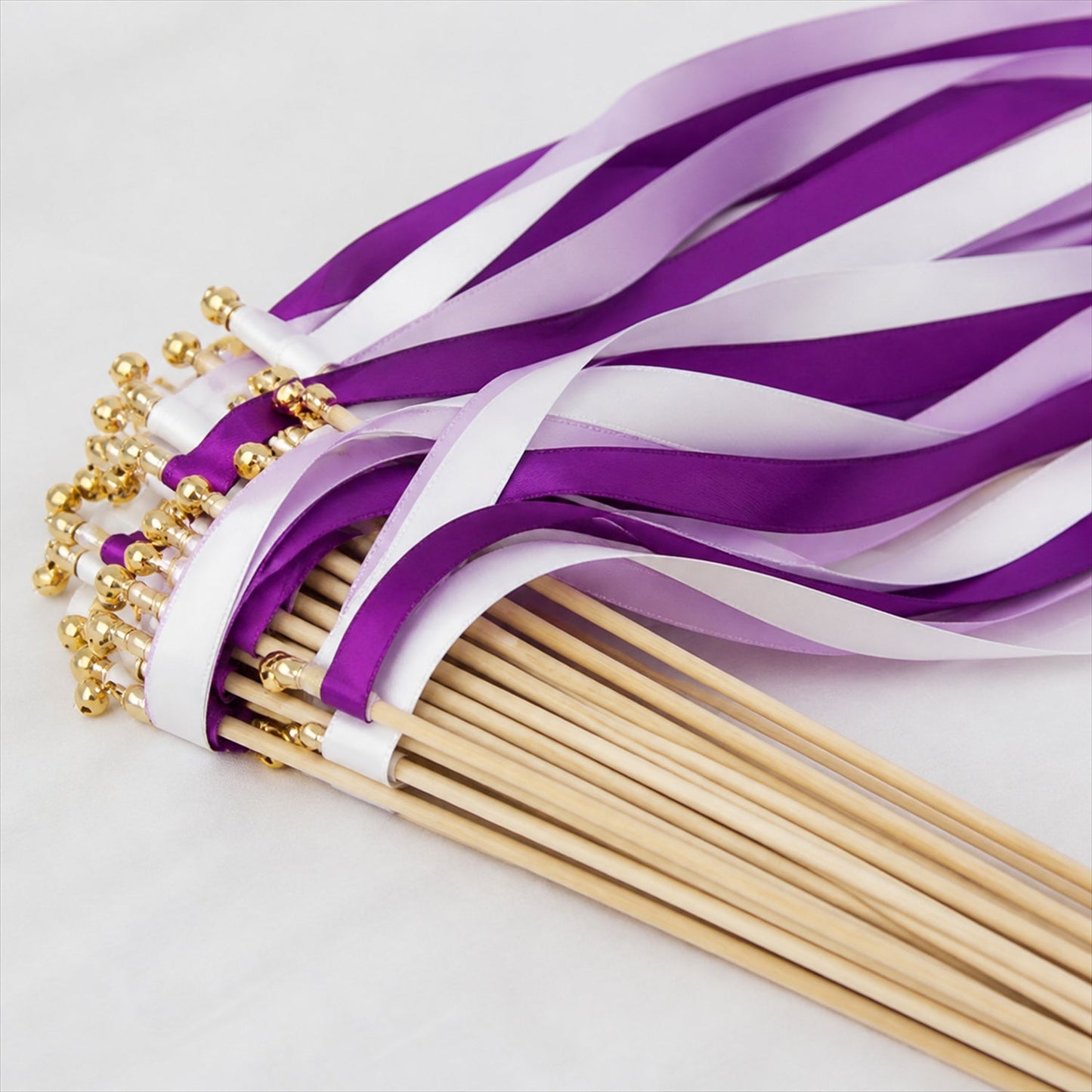 Handmade Purple, Lavender & White Satin Wedding Ribbon Wands with Bell