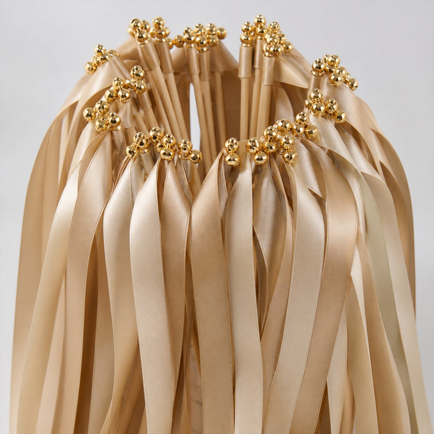 Handmade Champagne & Beige Satin Wedding Ribbon Wands with Bell