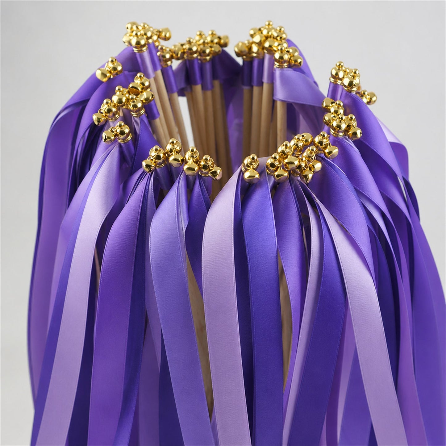 Handmade Purple & Lavender Satin Wedding Ribbon Wands with Bell