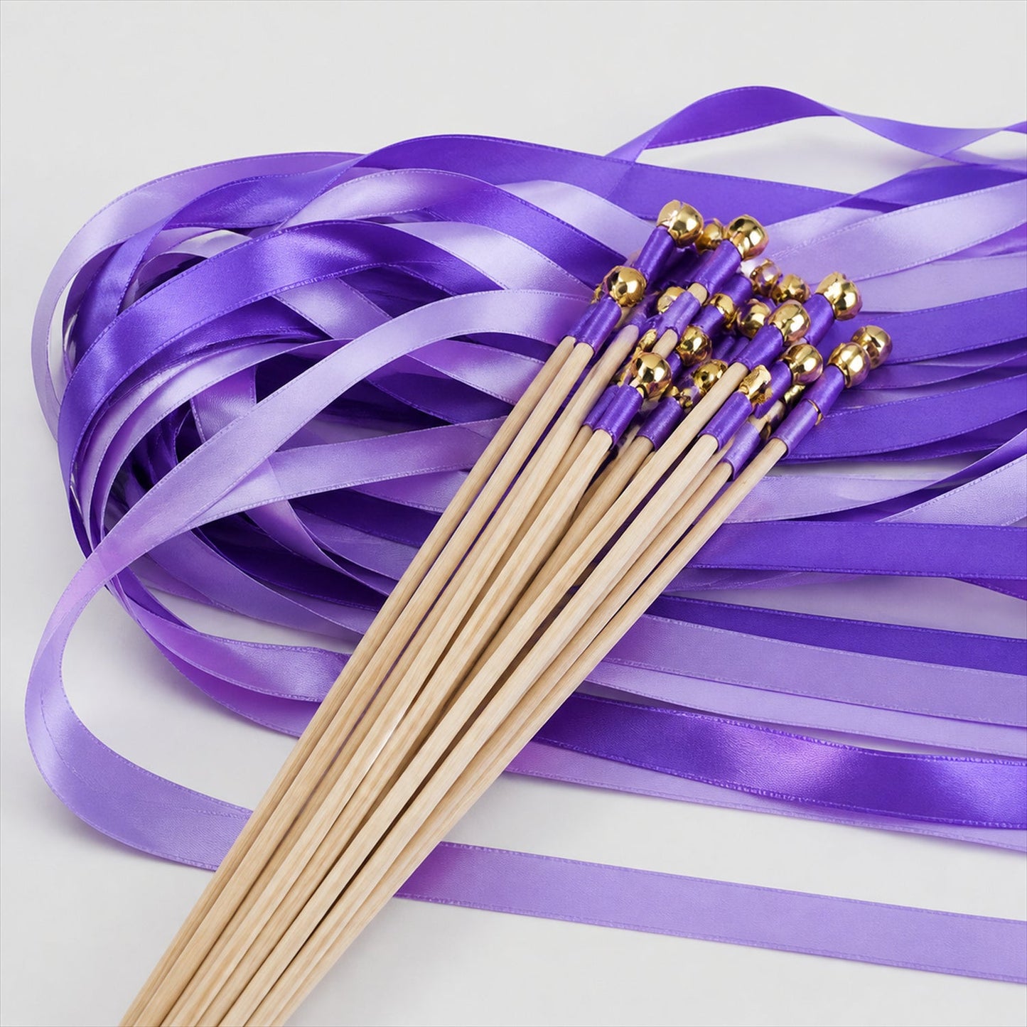 Handmade Purple & Lavender Satin Wedding Ribbon Wands with Bell