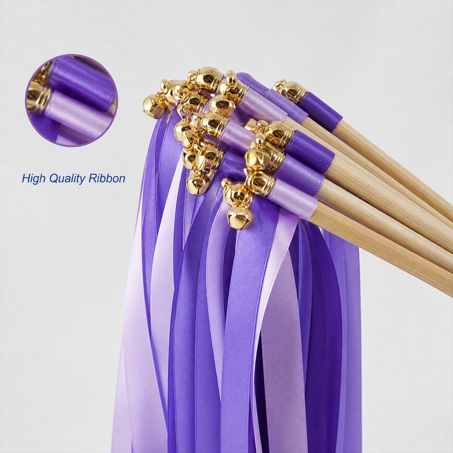Handmade Purple & Lavender Satin Wedding Ribbon Wands with Bell