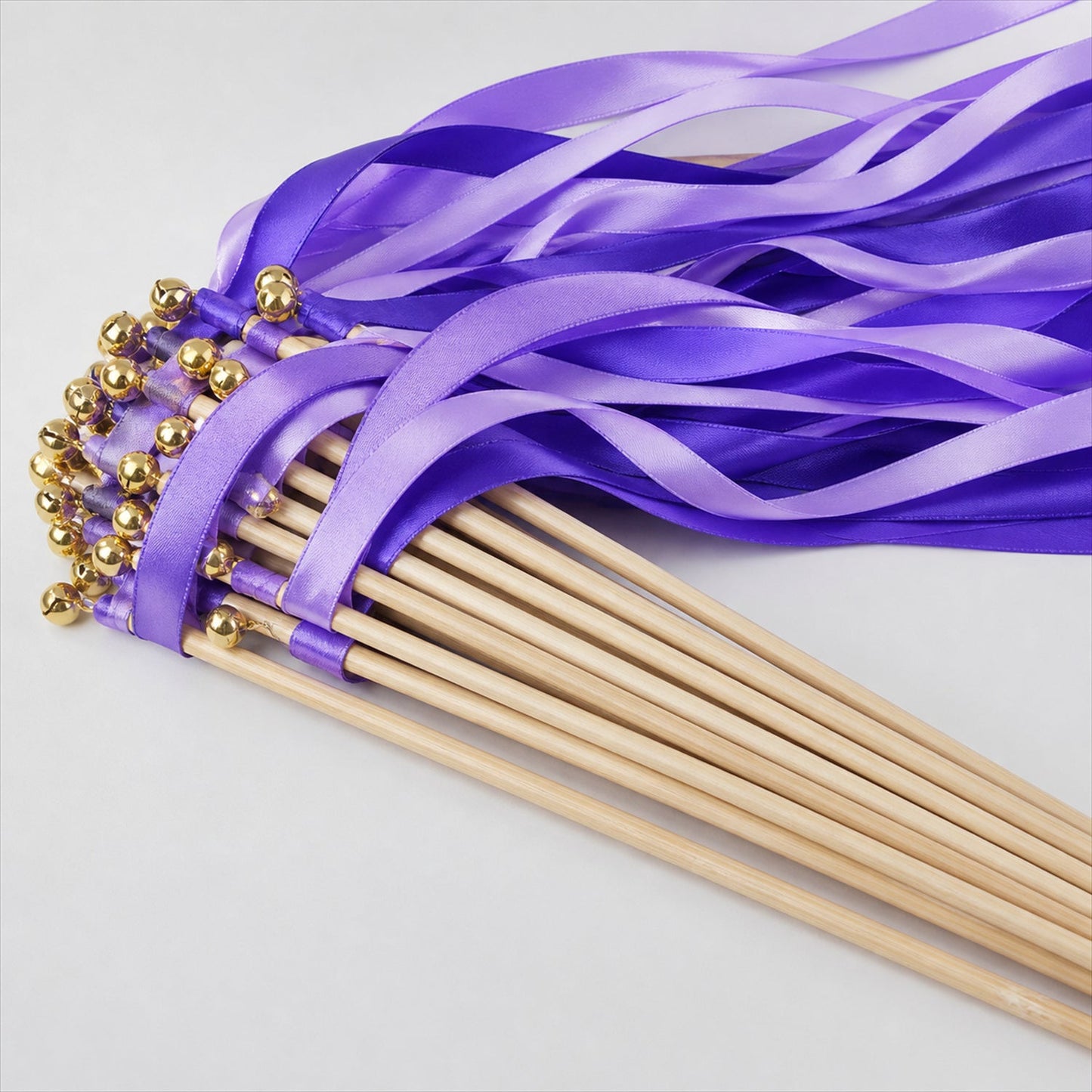 Handmade Purple & Lavender Satin Wedding Ribbon Wands with Bell