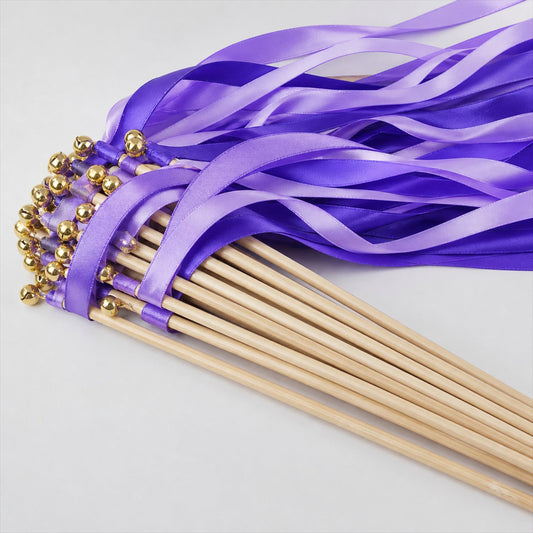 Handmade Purple & Lavender Satin Wedding Ribbon Wands with Bell