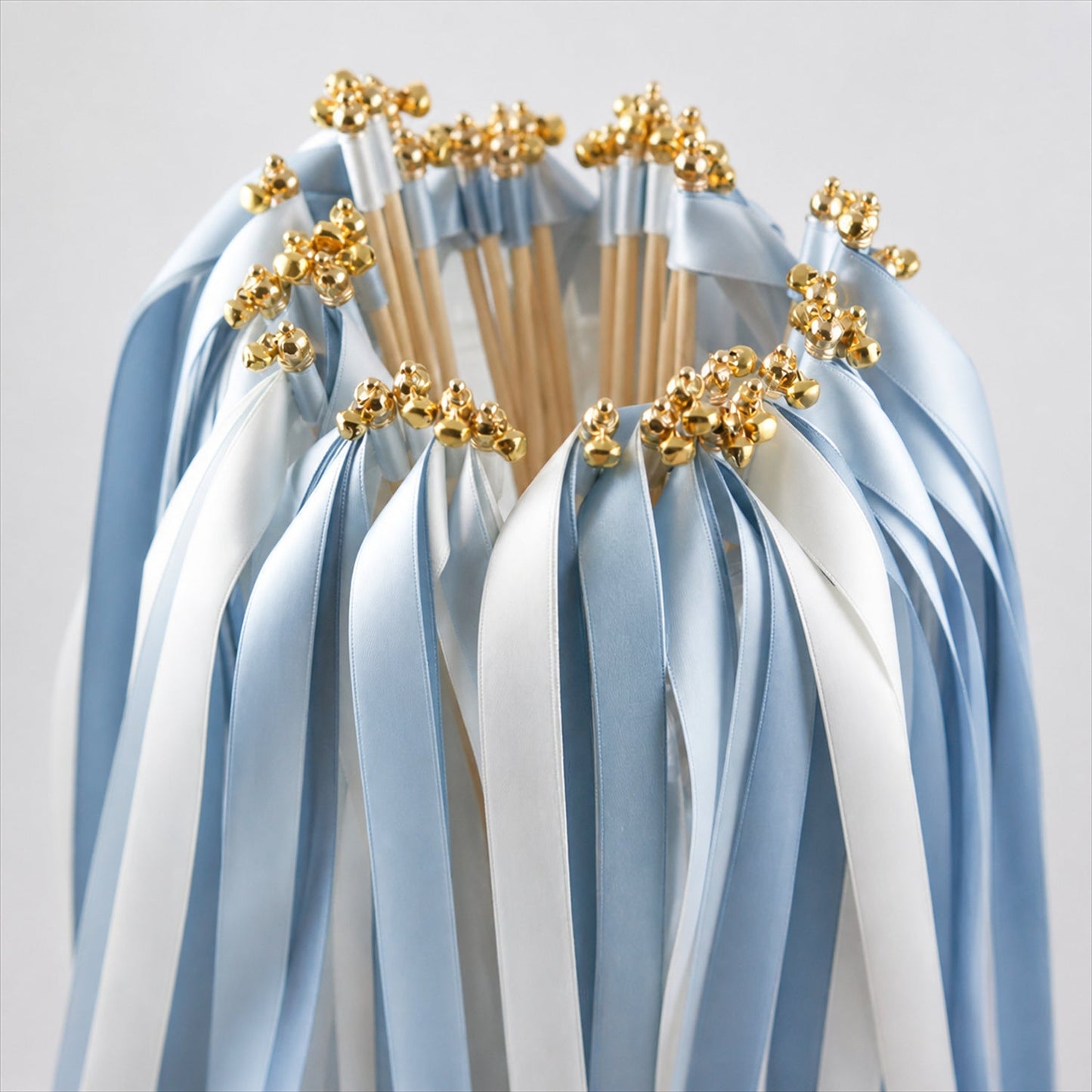 Handmade Light Blue, Ice Blue & White Satin Wedding Ribbon Wands with Bell
