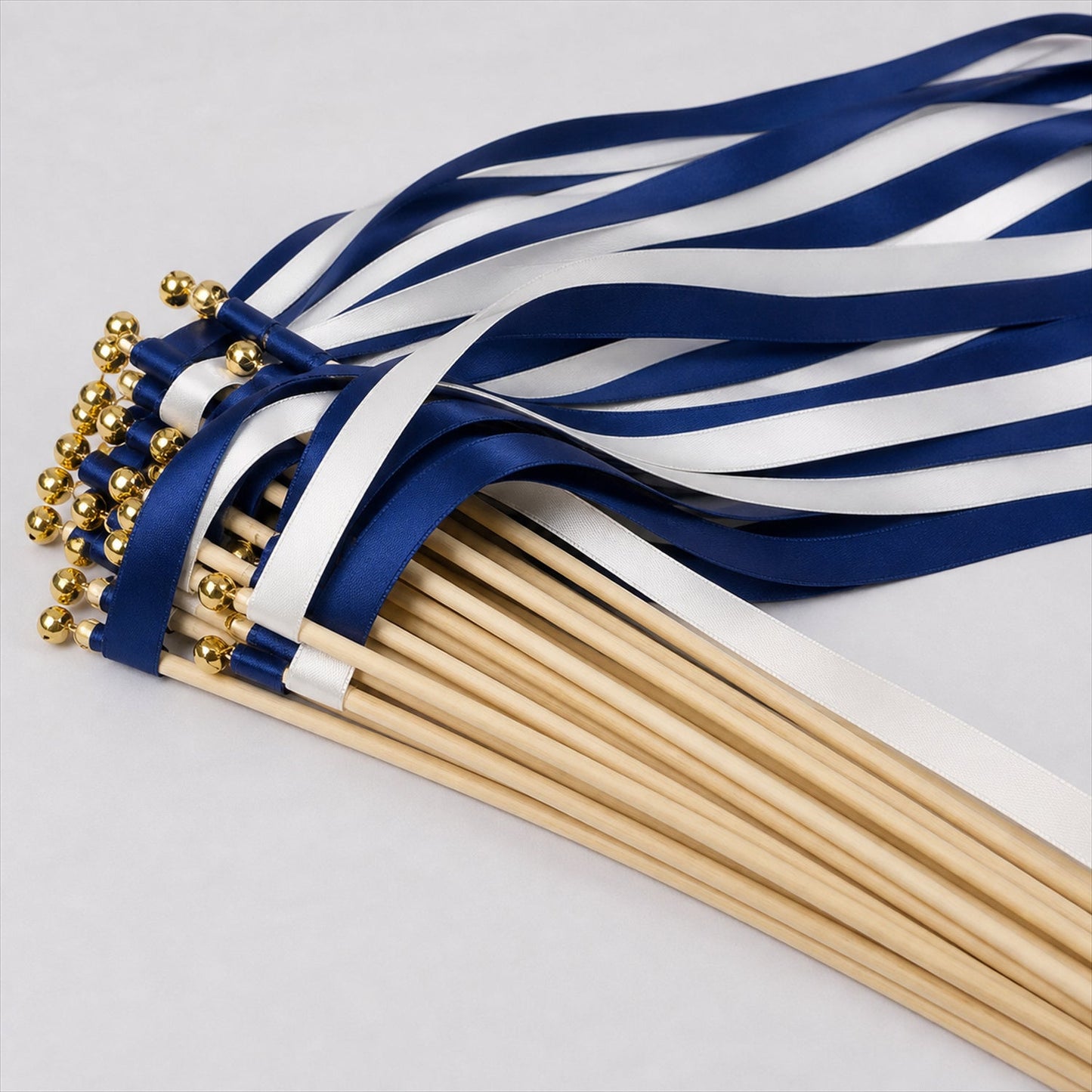 Handmade Navy & White Satin Wedding Ribbon Wands with Bell