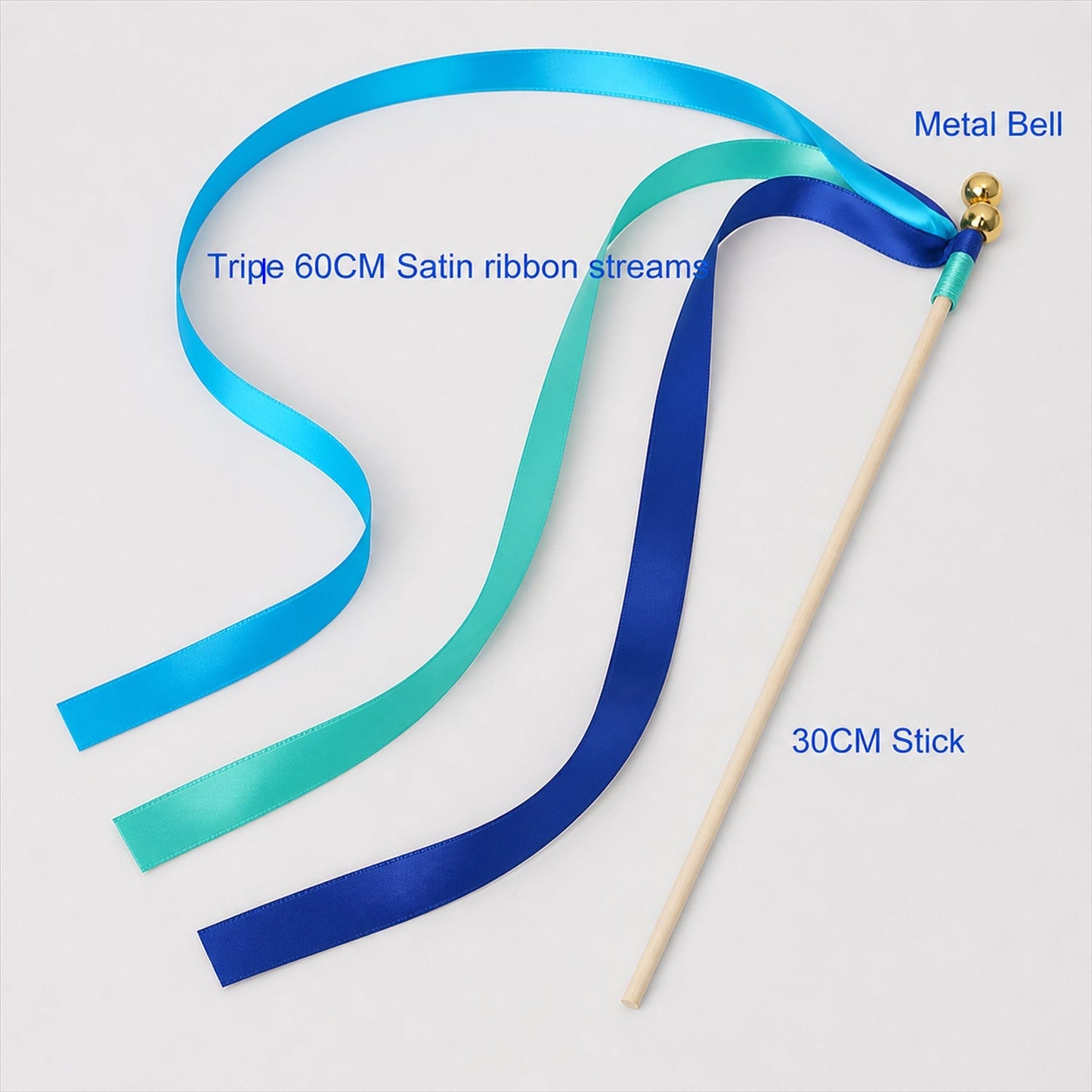 Handmade Aqua, Cyan & Blue Satin Wedding Ribbon Wands with Bell