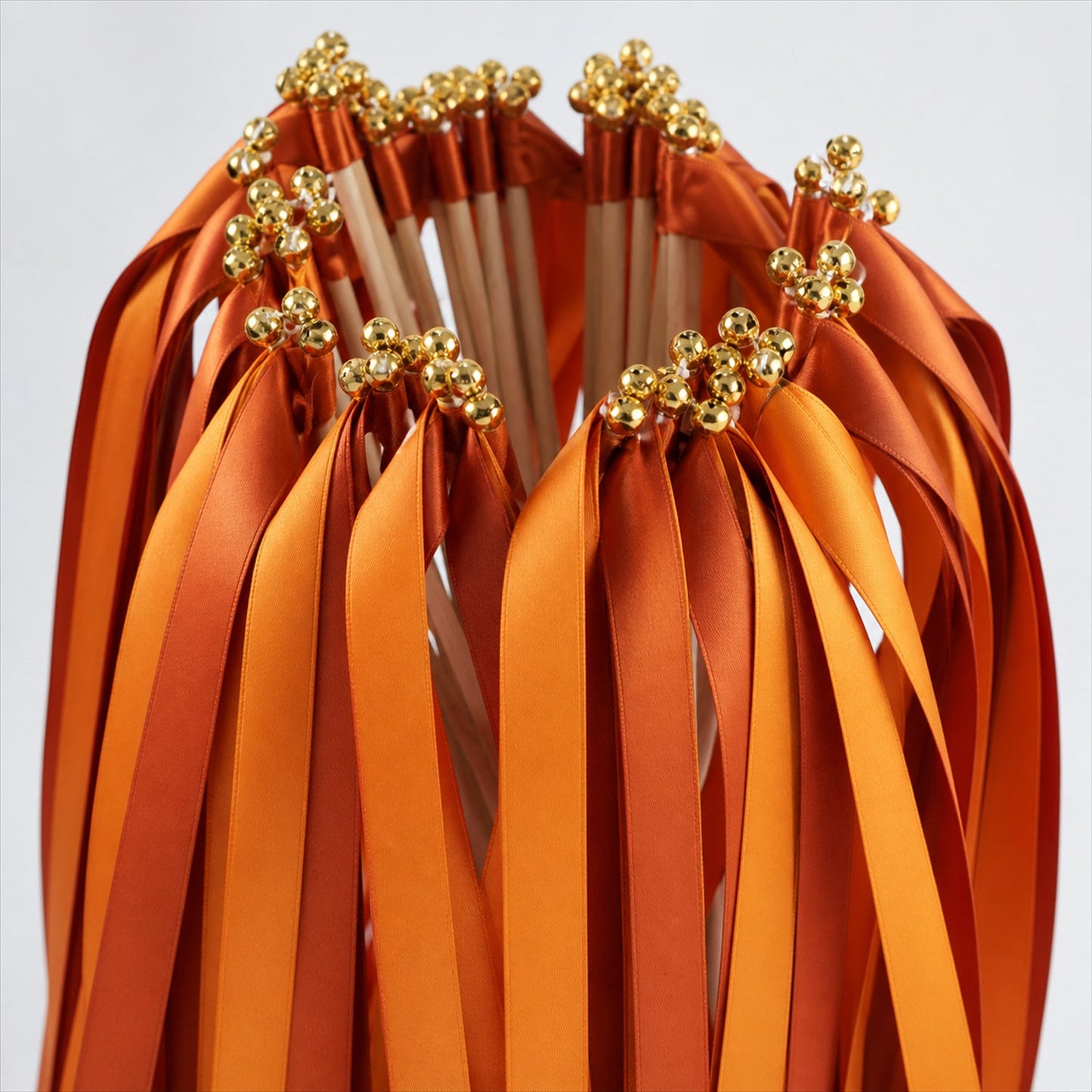 Handmade Burnt Orange & Copper Satin Wedding Ribbon Wands with Bell