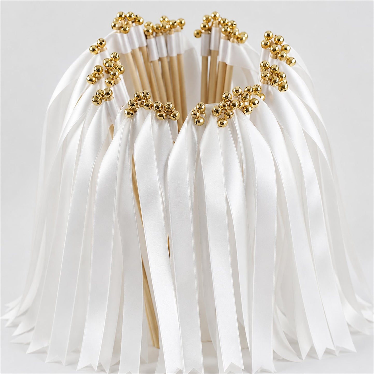 Handmade Pure White Satin Wedding Ribbon Wands with Bell