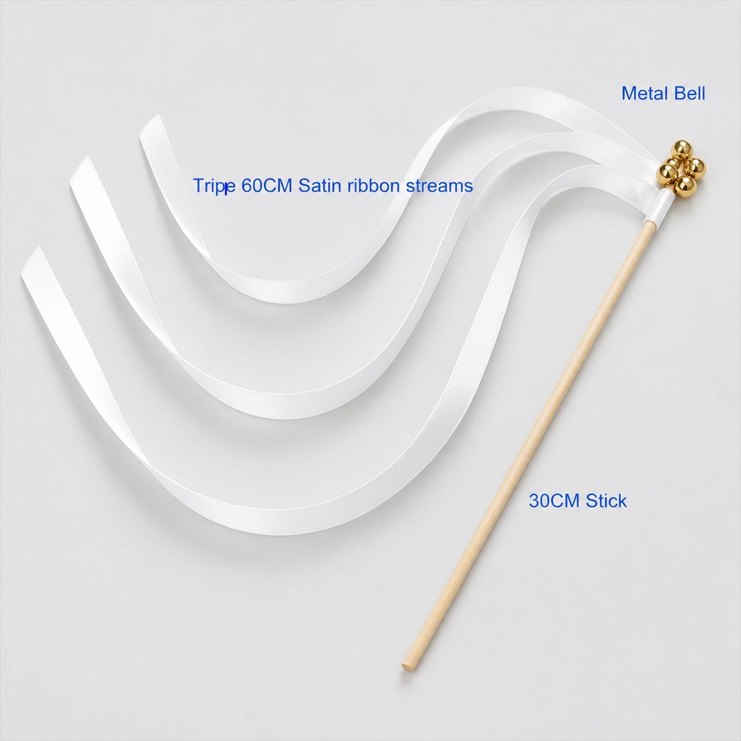 Handmade Pure White Satin Wedding Ribbon Wands with Bell