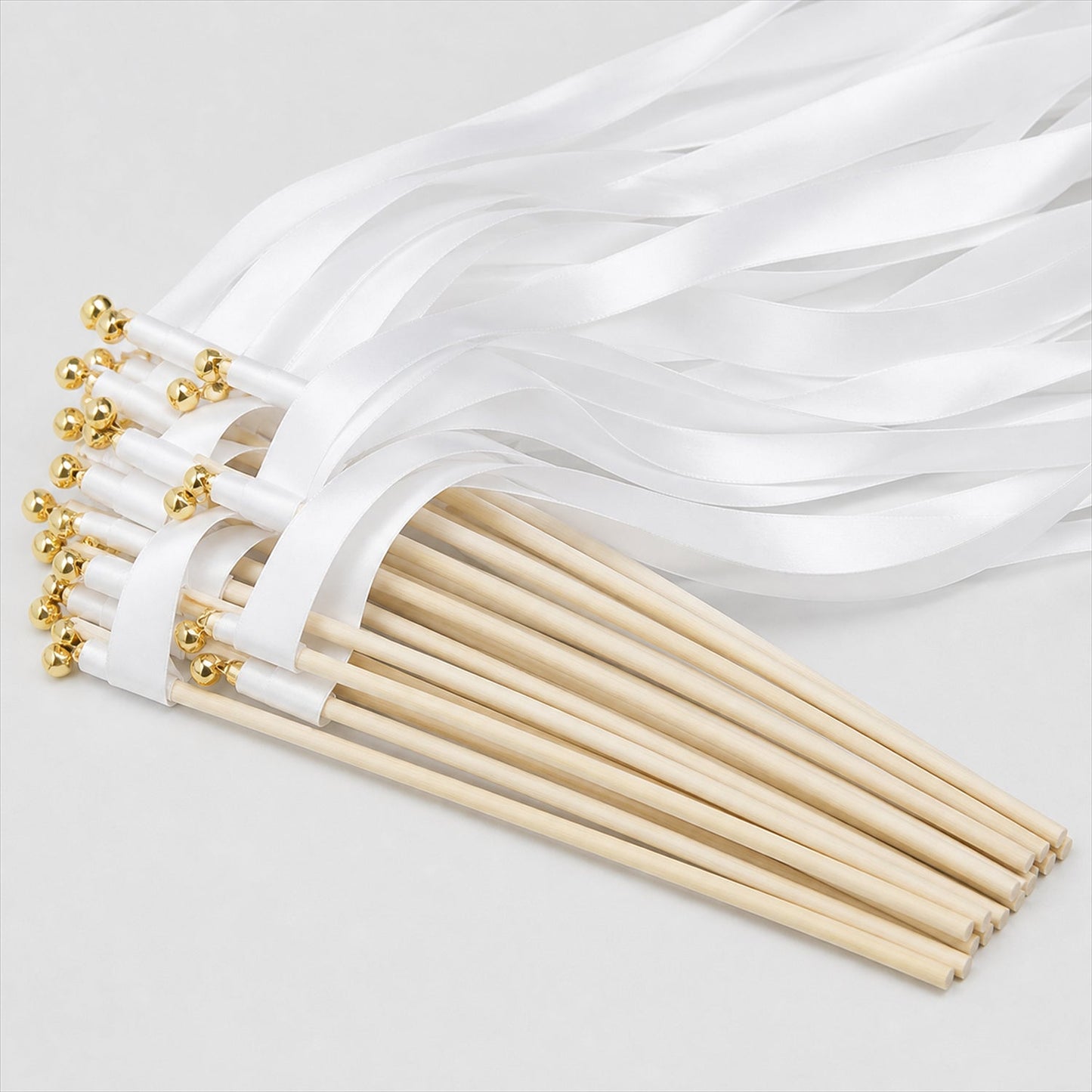 Handmade Pure White Satin Wedding Ribbon Wands with Bell